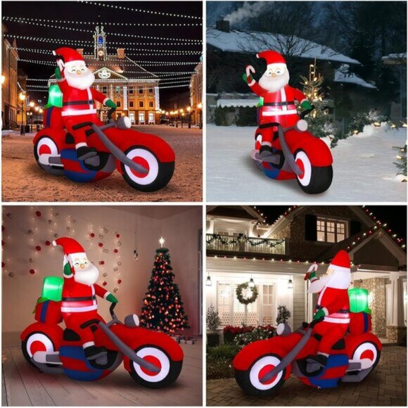 ⚡5.91FT Christmas Inflatable Santa with Motorcycle LED Light Outdoor Decoration - Picture 9 of 9